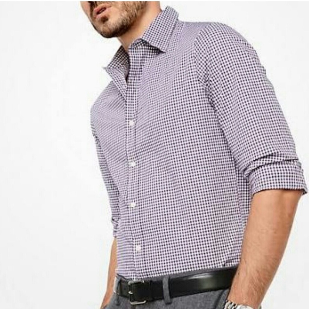 MICHAEL Michael Kors Men’s Gingham Check Button Up Collared Shirt